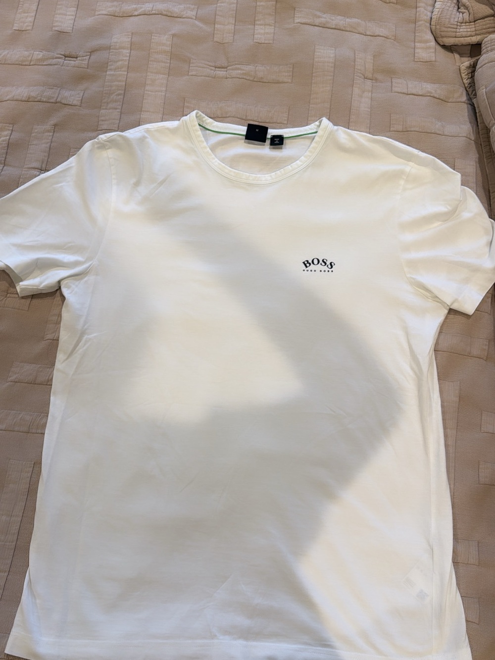 Hugo Boss White Crew Neck Logo T-Shirt with Black Emblem